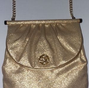 Beautiful vintage 50's metallic gold fabric purse with gold chain straps